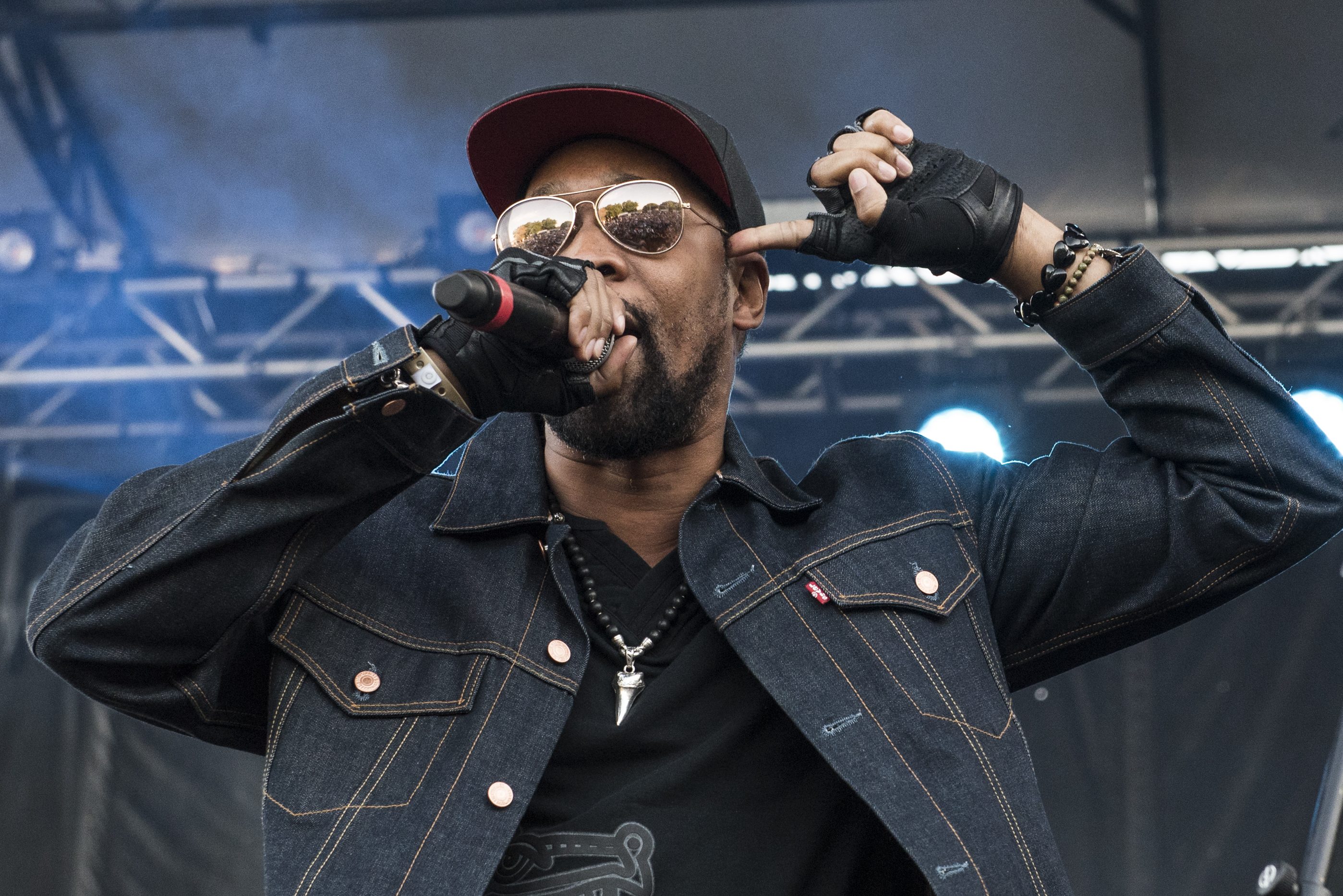 RZA performs with Stone Mecca live on stage during Fortress Festival in 2018