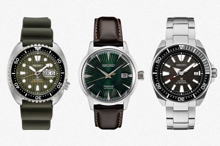 The Seiko King Turtle, Presage with a green sunray dial and Prospex diver with a black and grey bezel, all on sale during the Macy's VIP watches sale