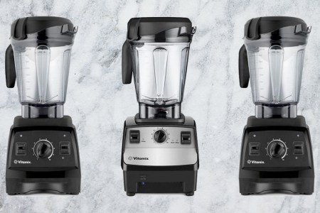 The 5300 and 7500 blenders from Vitamix on a marble background. They're on sale during the Vitamix Days sale, the best of the year.