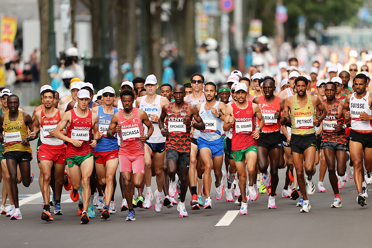 Runners competing in the marathon at the 2020 Tokyo Games.