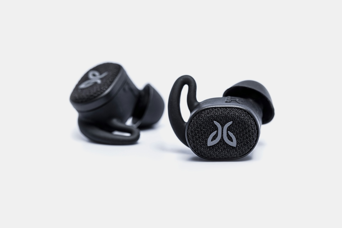 The Jaybird Vista 2 wireless earbuds, which are great running headphones, on a white background