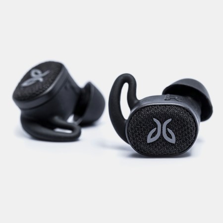 The Jaybird Vista 2 wireless earbuds, which are great running headphones, on a white background