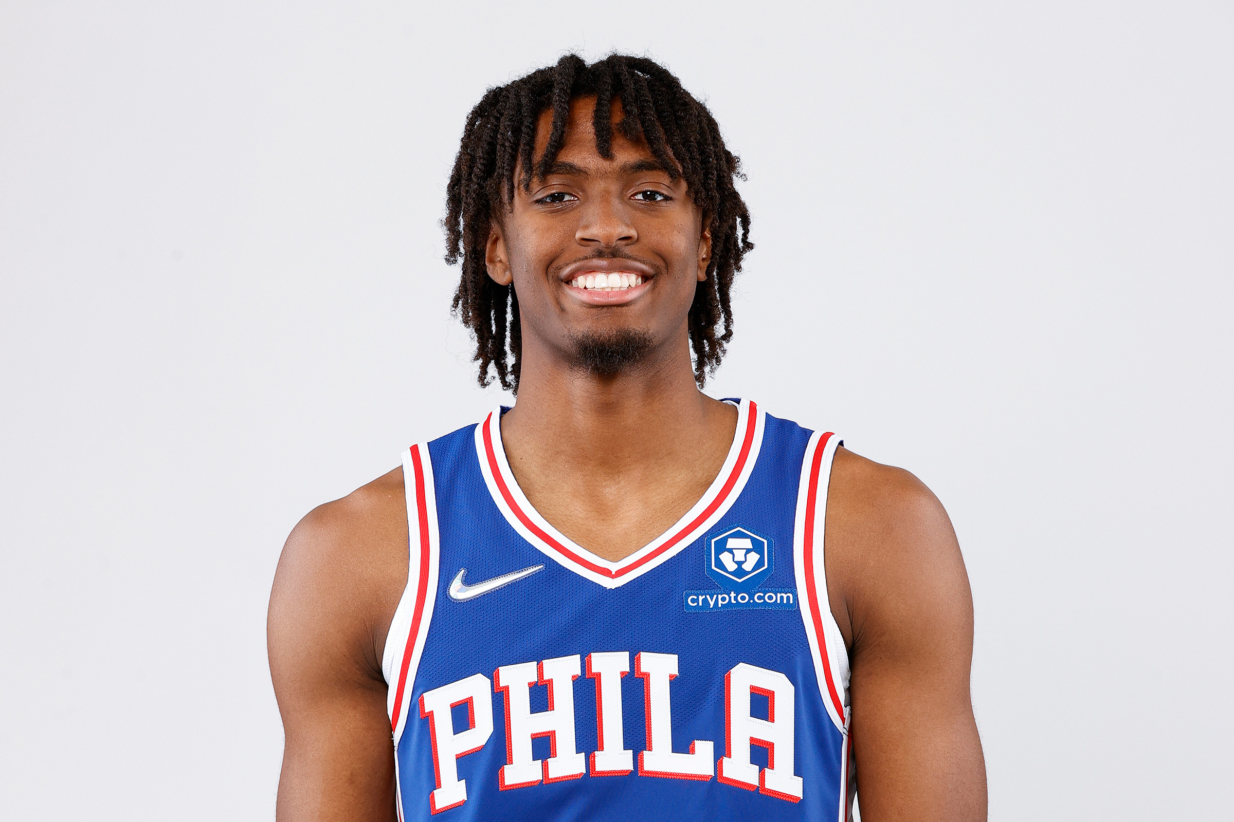 Tyrese Maxey #0 of the Philadelphia 76ers stands for a portrait during Philadelphia 76ers Media Day held at Philadelphia 76ers Training Complex on September 27, 2021 in Camden, New Jersey. 