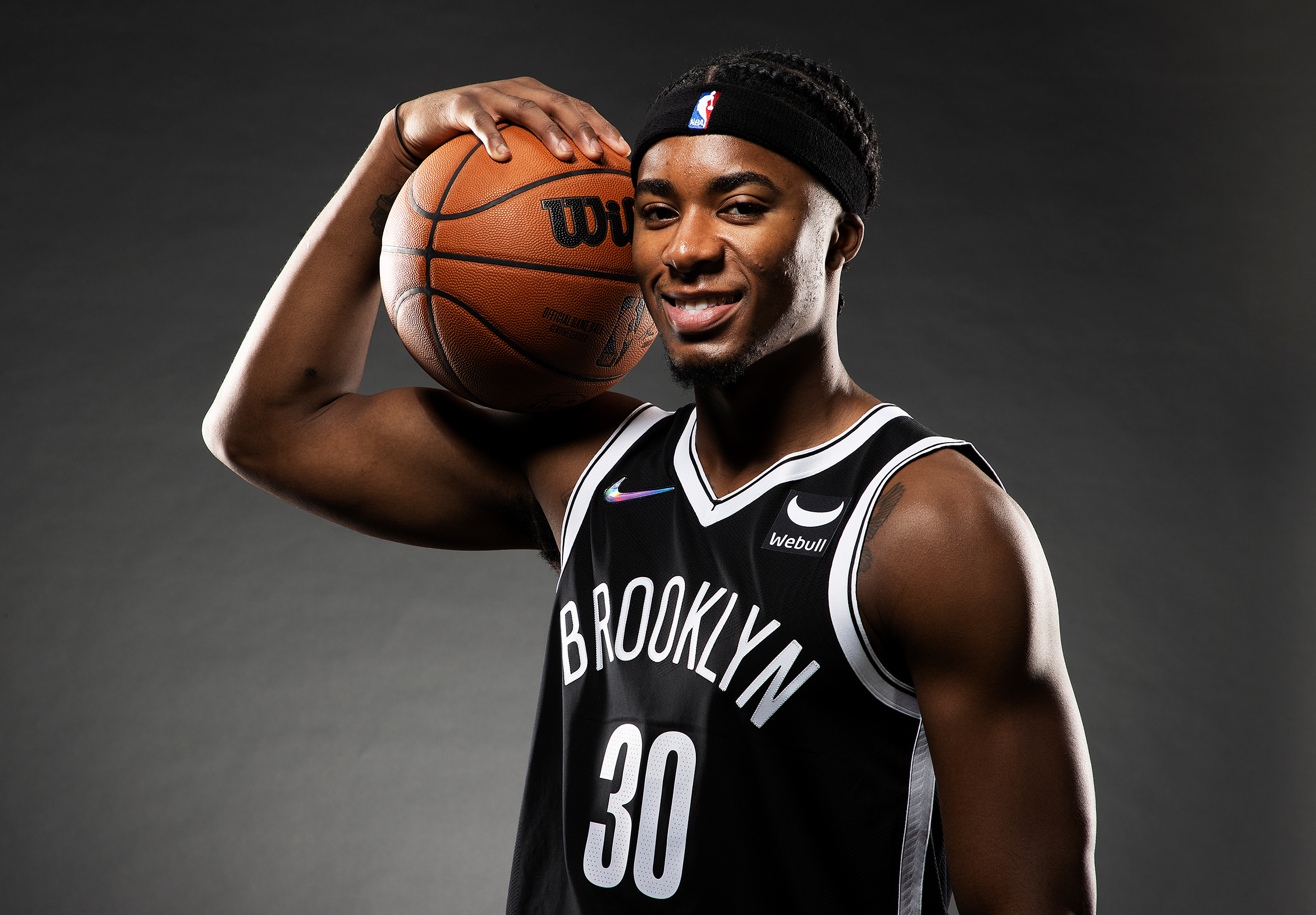 David Duke Jr. #30 of the Brooklyn Nets poses for a portrait during Brooklyn Nets Media Day at Barclays Center on September 27, 2021 in New York City.