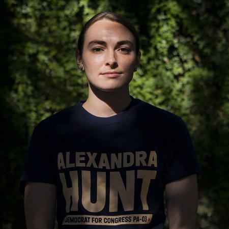 Alexandra Hunt in a campaign t-shirt.