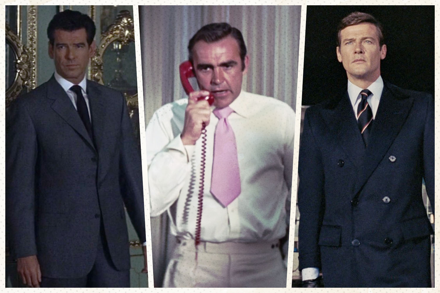 Three different Bond actors in suits.