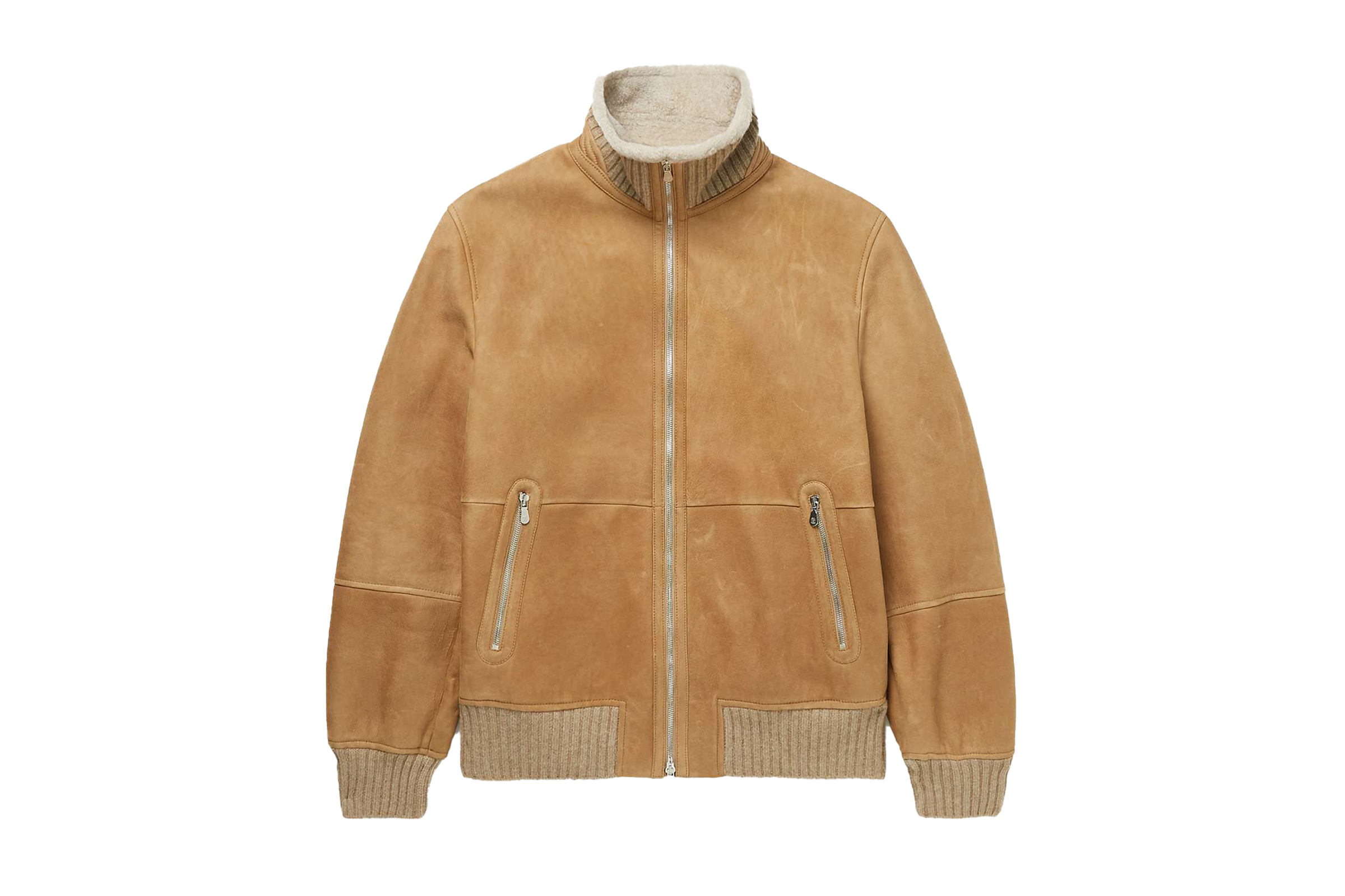Brunello Cucinelli Shearling-Lined Cashmere-Trimmed Suede Bomber Jacket