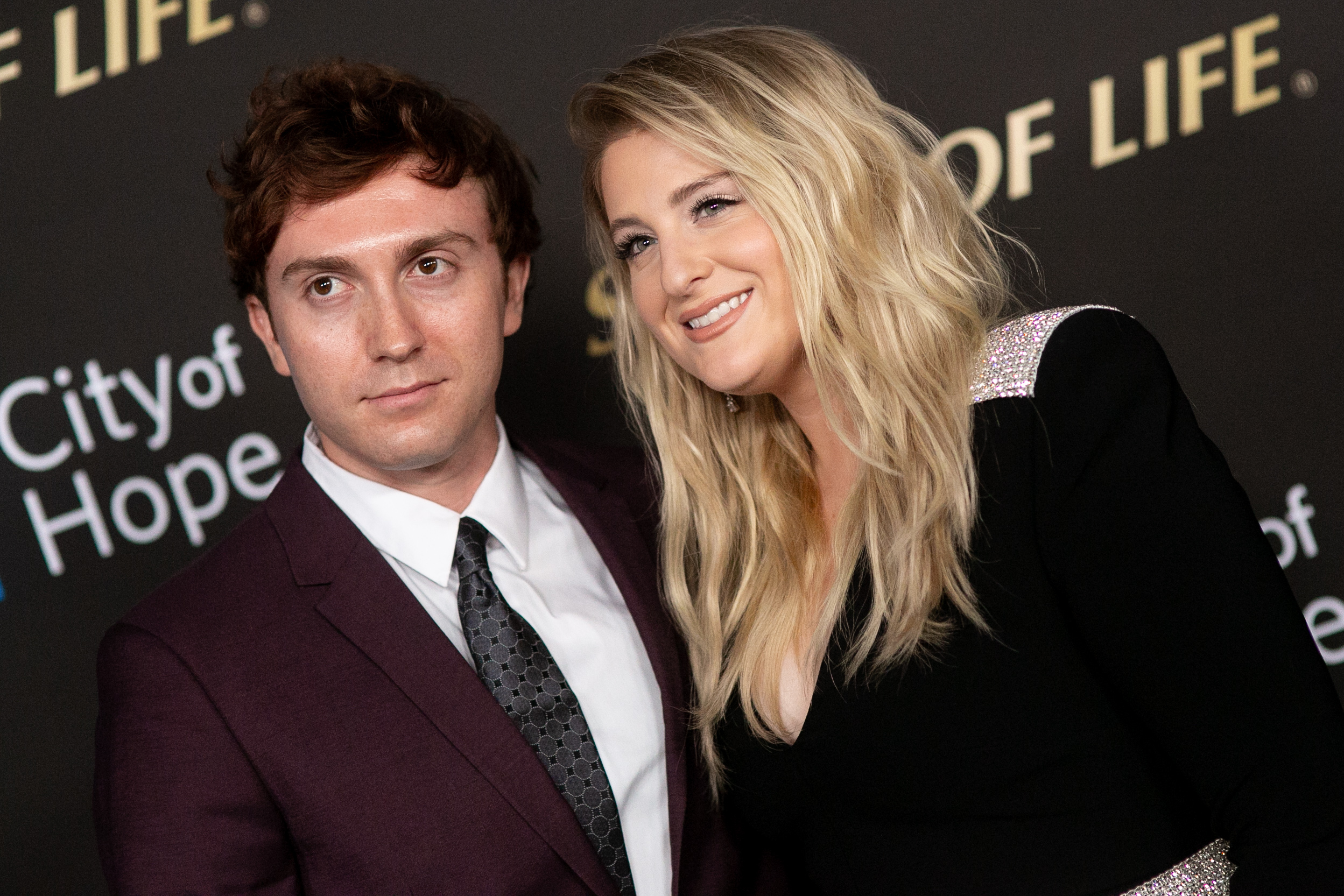 Daryl Sabara and Meghan Trainor arrive for City Of Hope's Spirit Of Life 2019 Gala at The Barker Hanger on October 10, 2019 in Santa Monica, California.