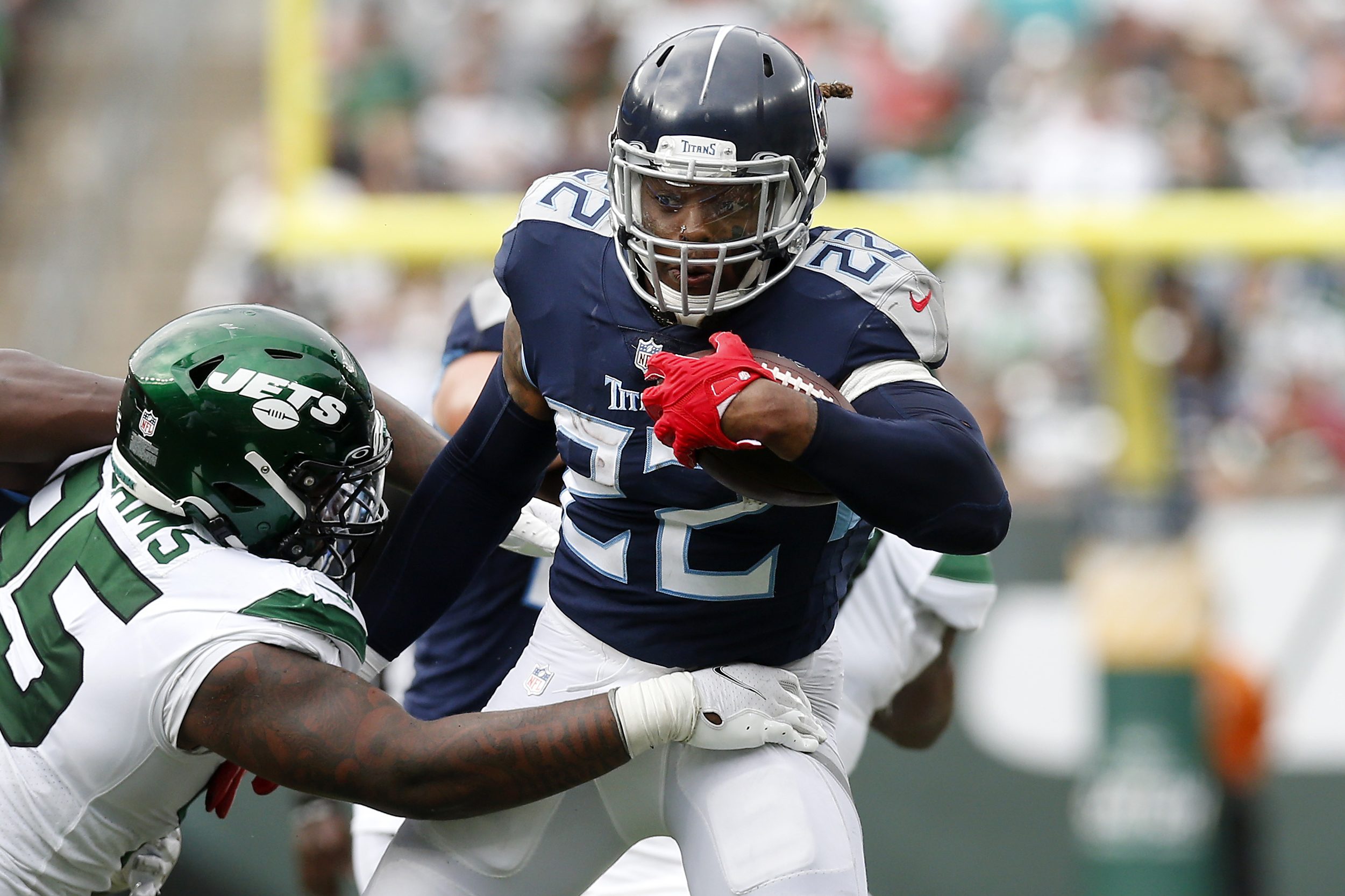 Derrick Henry of the Tennessee Titans in action against the New York Jets