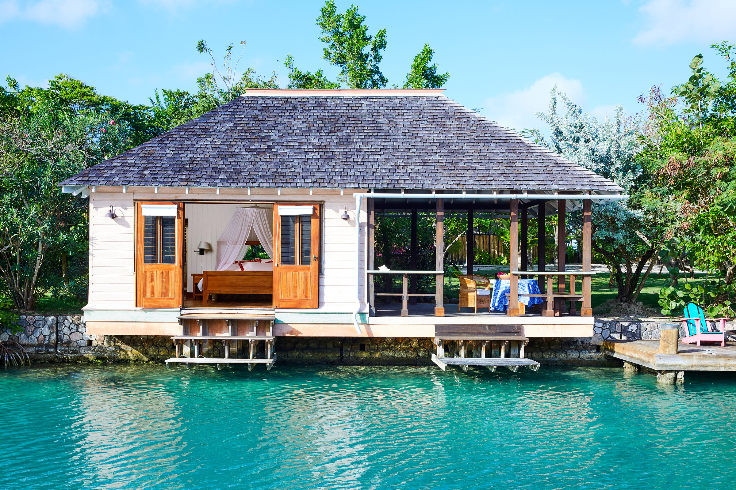 The lagoon cottage that sits on the water at the Goldeneye Resort.