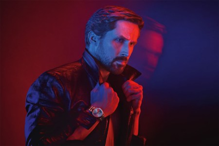 Ryan gosling in a trench and watch, edited.