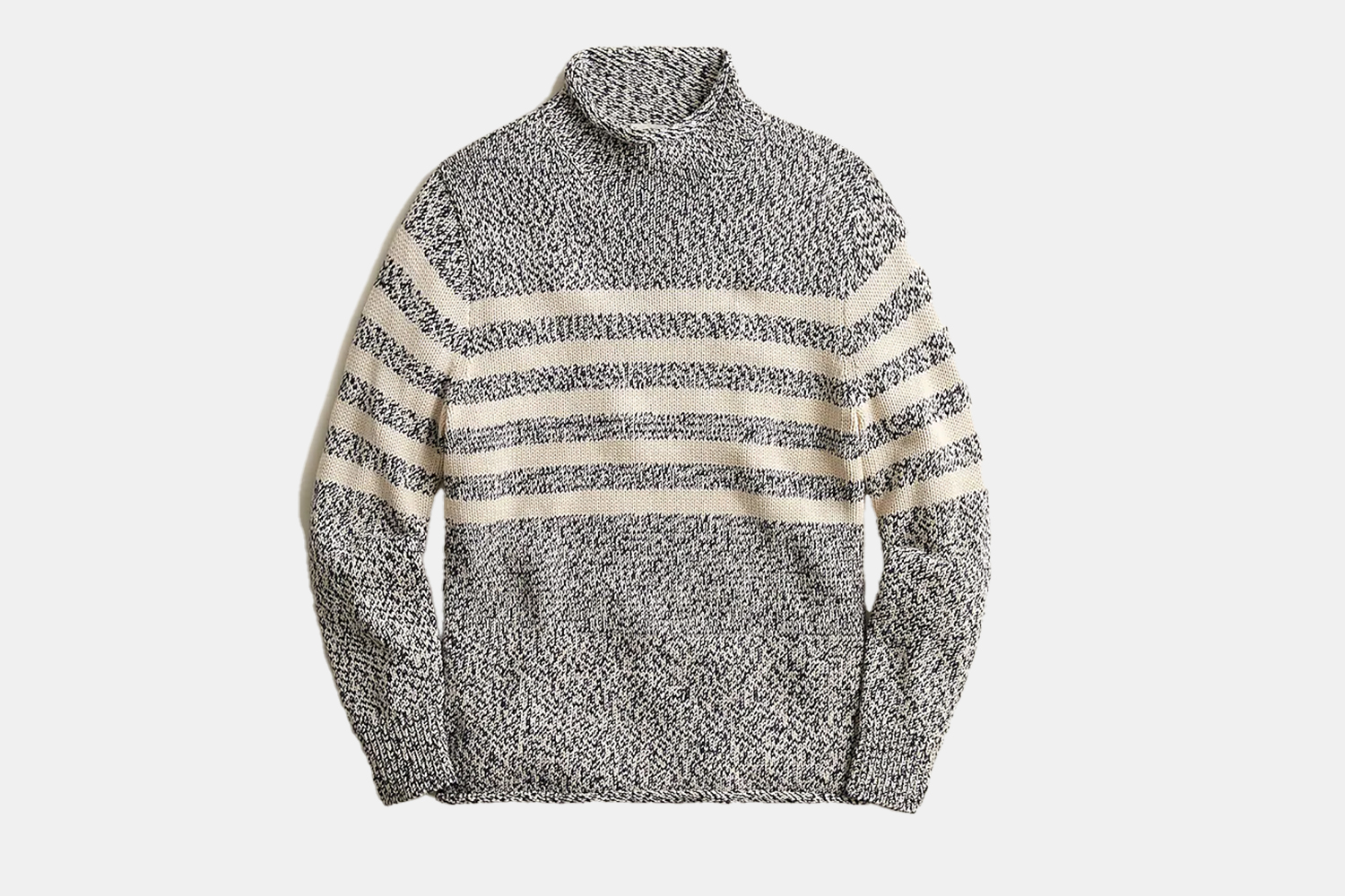 a grey striped mockneck sweater