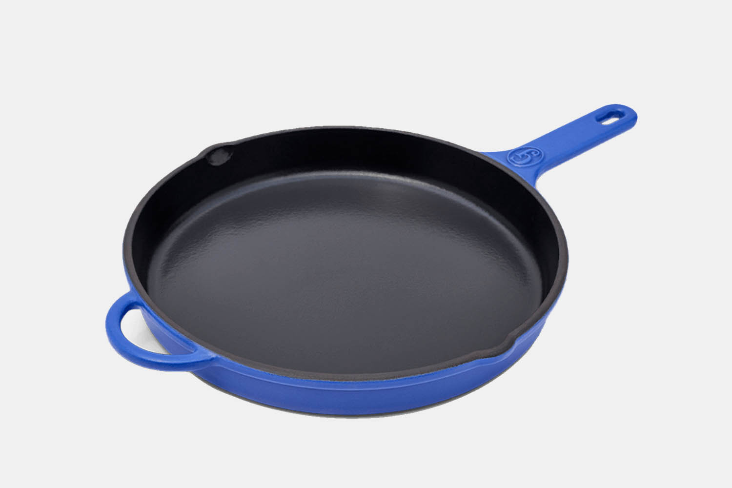 a blue cast iron pan