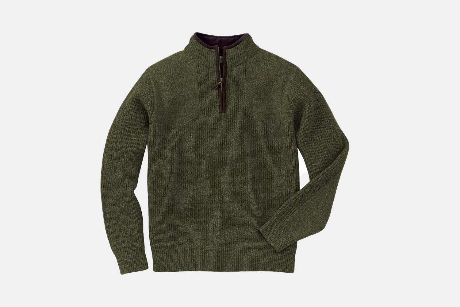 a high necked green knit sweater