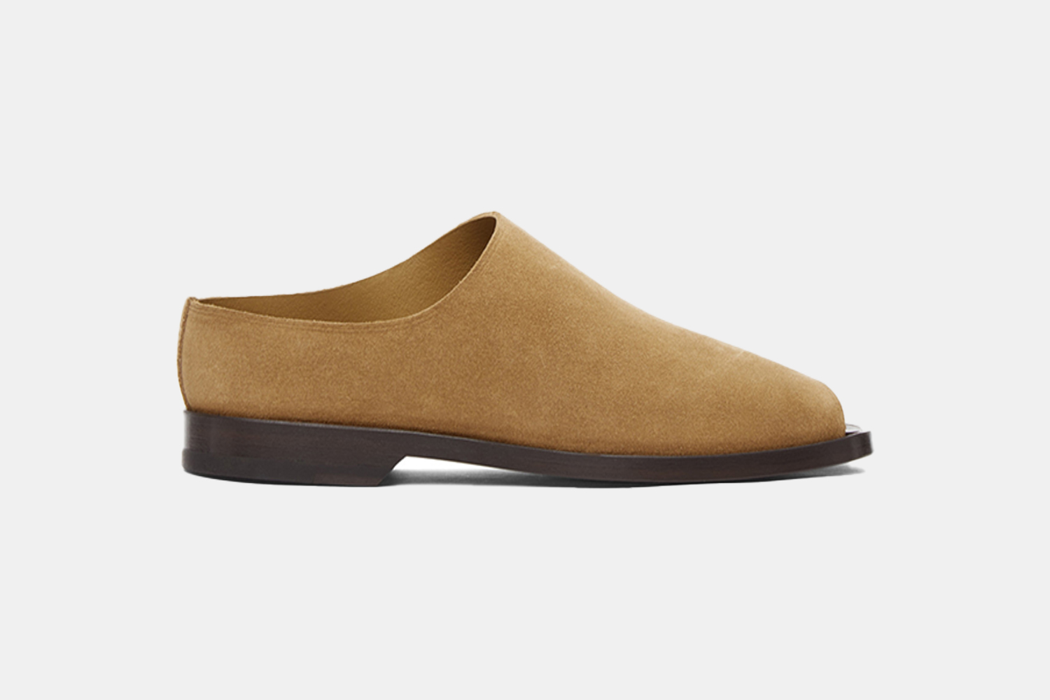 a pair of tan lemaire mules with an open toe