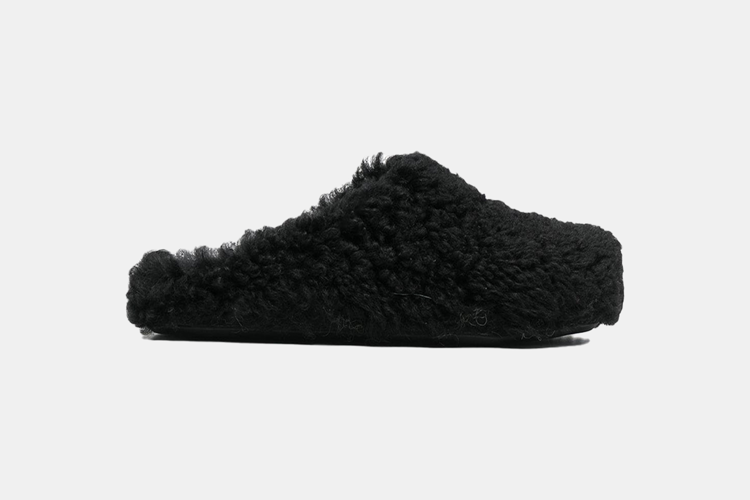 A pair of fluffy black mules
