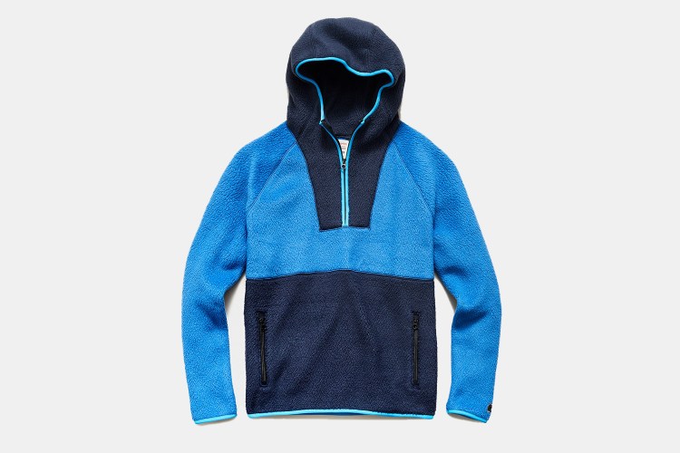 a blue and light blue fleece hoodie