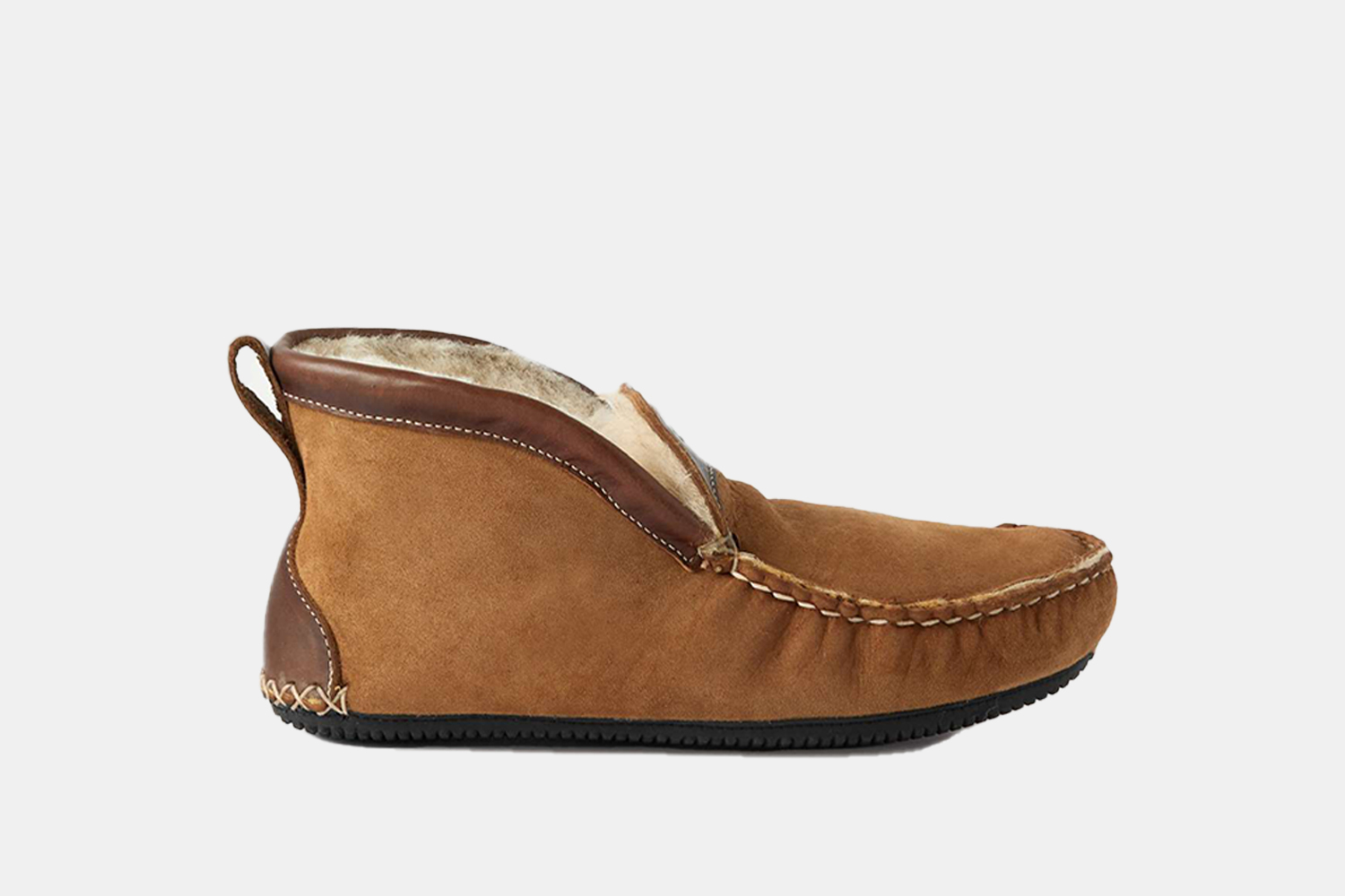 a leather, high cut slipper