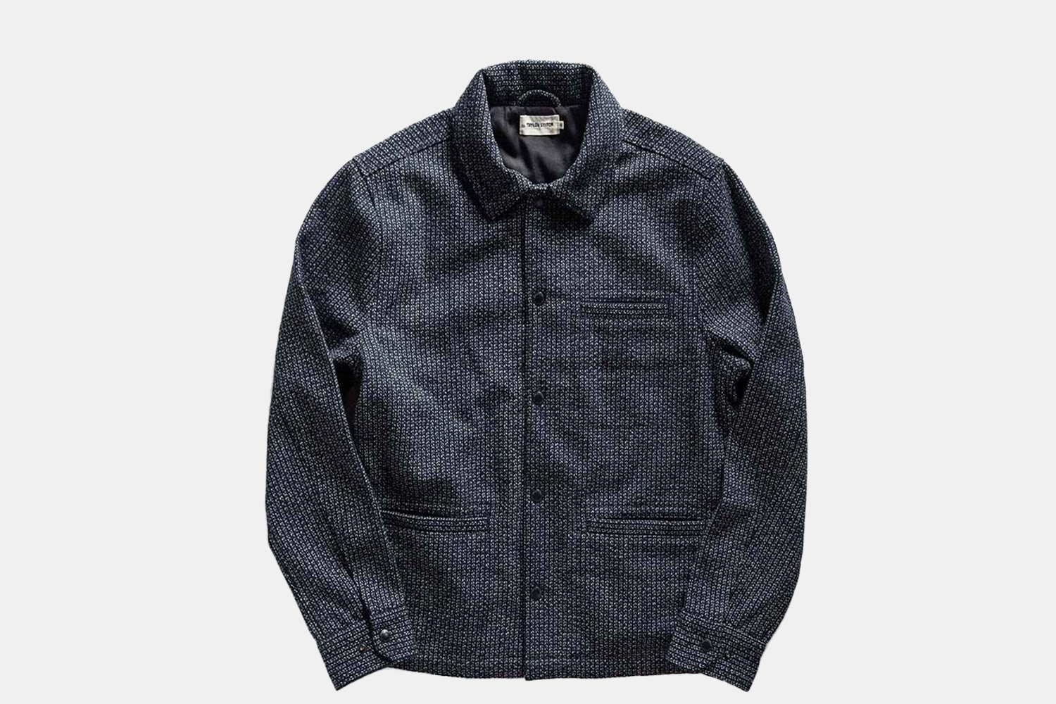 a knit, navy jacket