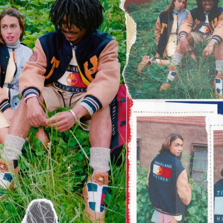 a collage of the new Timberland x Tommy Hilfiger collecition