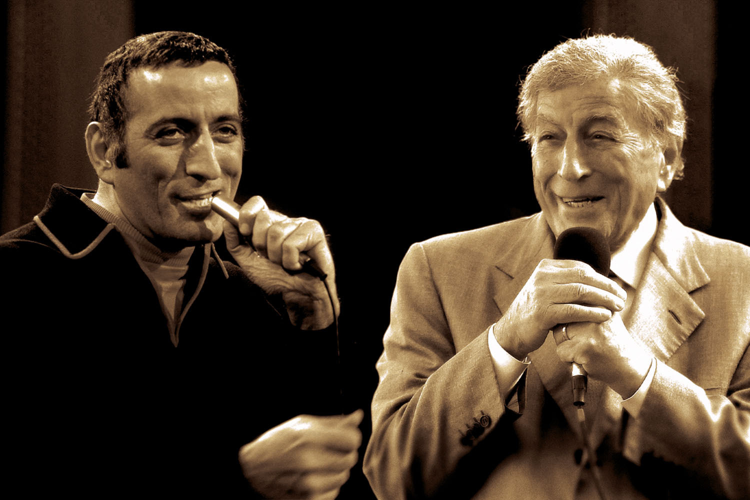 Tony Bennett in his 30s on the left and in his 90s on the right. The legendary crooner recently retired from performing and released his last album, Love for Sale, with Lady Gaga.