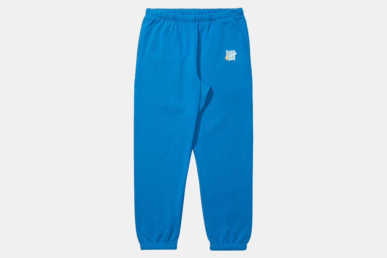 a pair of bright blue sweatpants 