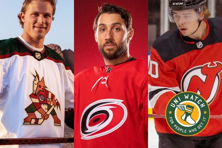 The 2021-2022 NHL jerseys for the Arizona Coyotes, Carolina Hurricanes and New Jersey Devils, with details discussed by Paul Lukas of Uni Watch