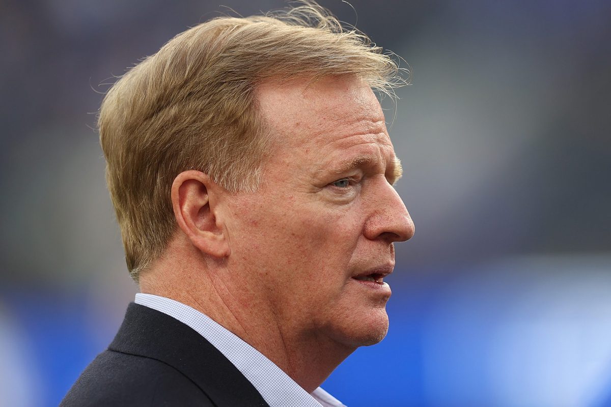 Roger Goodell watches a game between the Los Angeles Rams and the Chicago Bears