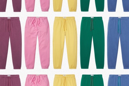 A grid of rainbow sweatpants from the brand Entireworld, which Scott Sternberg announced is closing