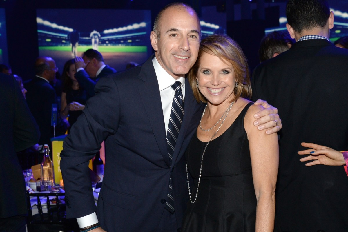 Katie Couric and Matt Lauer attend The Robin Hood Foundation's 2015 Benefit at Jacob Javitz Center on May 12, 2015 in New York City.