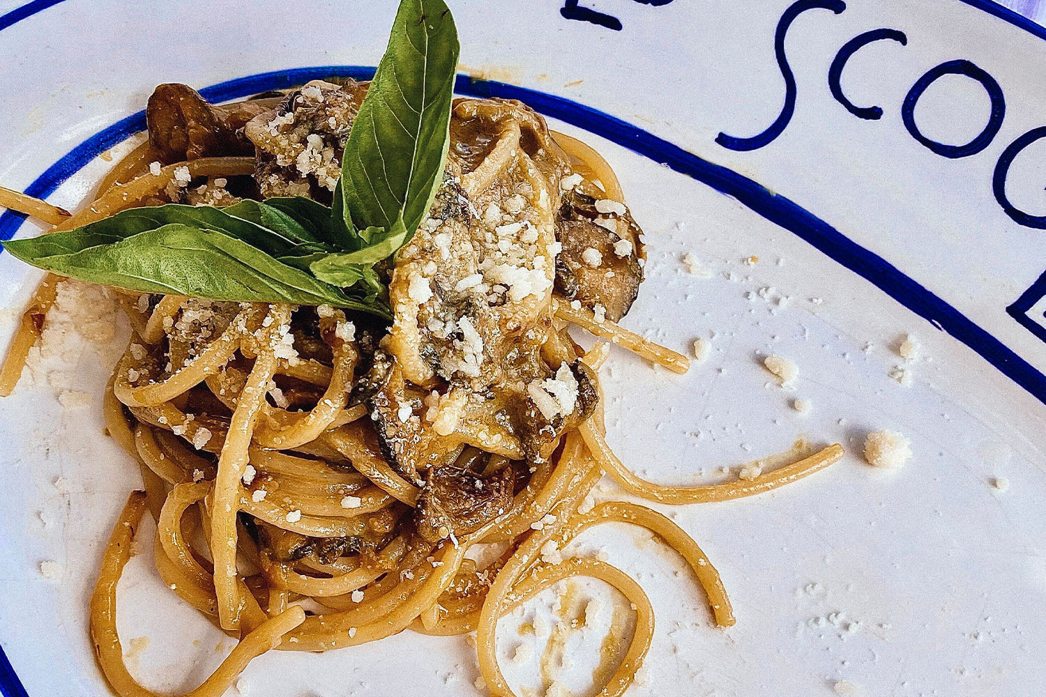 A plate of Lo Scoglio's famous spaghetti alle zucchine.