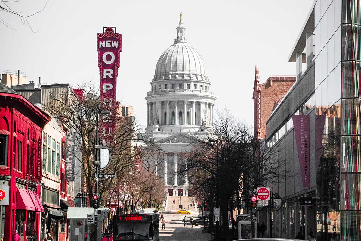 A daytime shot of downtown Madison, WI, which was just named America's most neighborly city