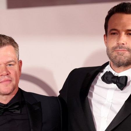 Ben Affleck and Matt Damon attend the red carpet of the movie "The Last Duel" during the 78th Venice International Film Festival on September 10, 2021 in Venice, Italy