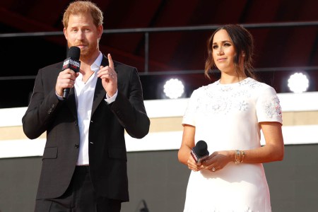 Prince Harry, Duke of Sussex and Meghan, Duchess of Sussex speak onstage during Global Citizen Live, New York on September 25, 2021 in New York City. Online harassment of the couple was carried primarily by just a few dozen accounts.