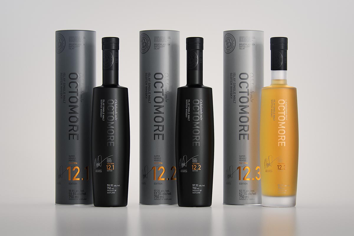 All three new expressions of Octomore (12.1, 12.2, 12.3), out now