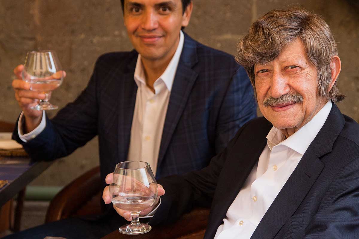 Master Distiller David Rodriguez (left) with his mentor, retired Master Distiller Francisco Alcaraz