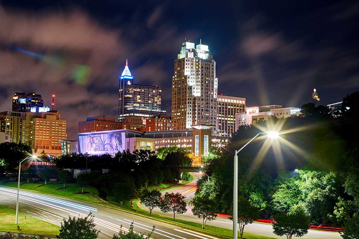 Raleigh at night. The city tops LendingTree's list of best places to start a small business.