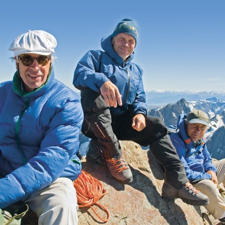From left to right: Doug Tompkins, Rick Ridgeway and Yvon Chouinard on the summit of a peak in Chile in 2008, which would go on to become part of Patagonia National Park