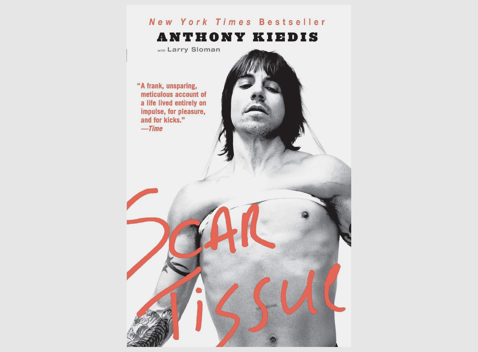 The book cover of "Scar Tissue," the autobiography by Red Hot Chili Peppers singer Anthony Kiedis