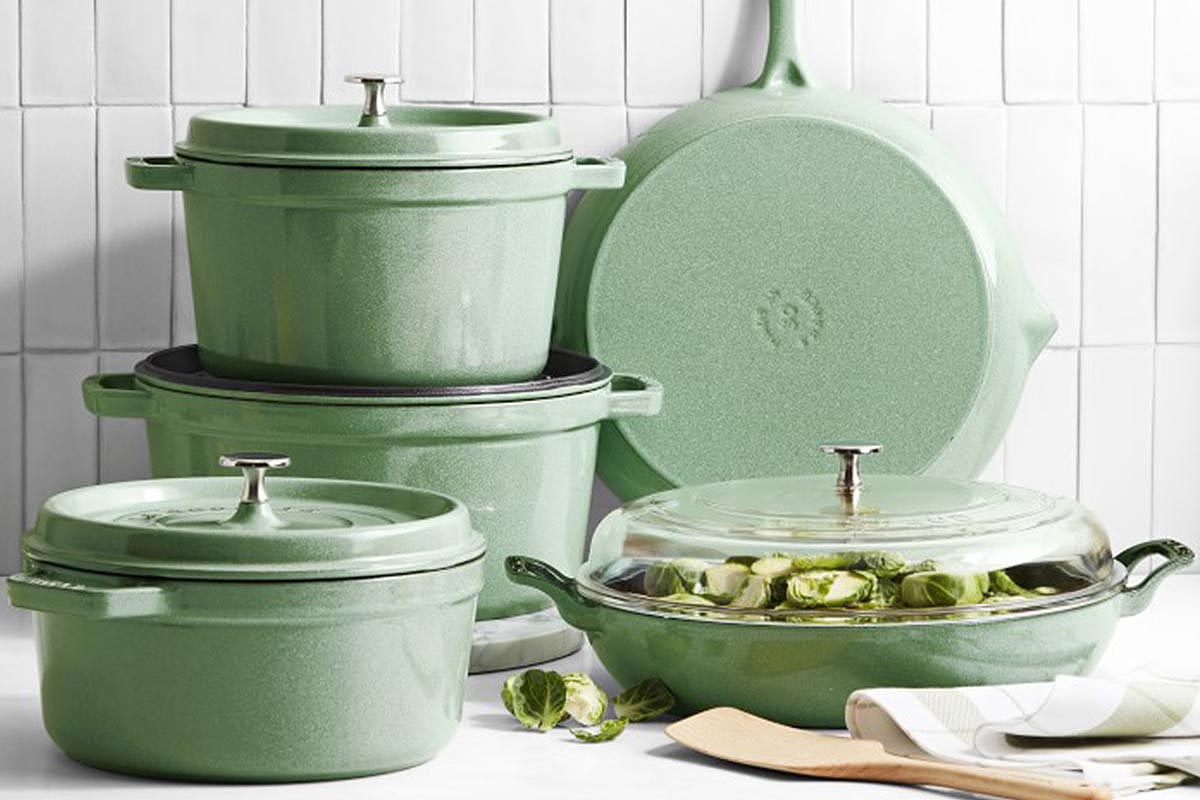 Various cast iron pots and pans from Staub, now on sale at Williams Sonoma