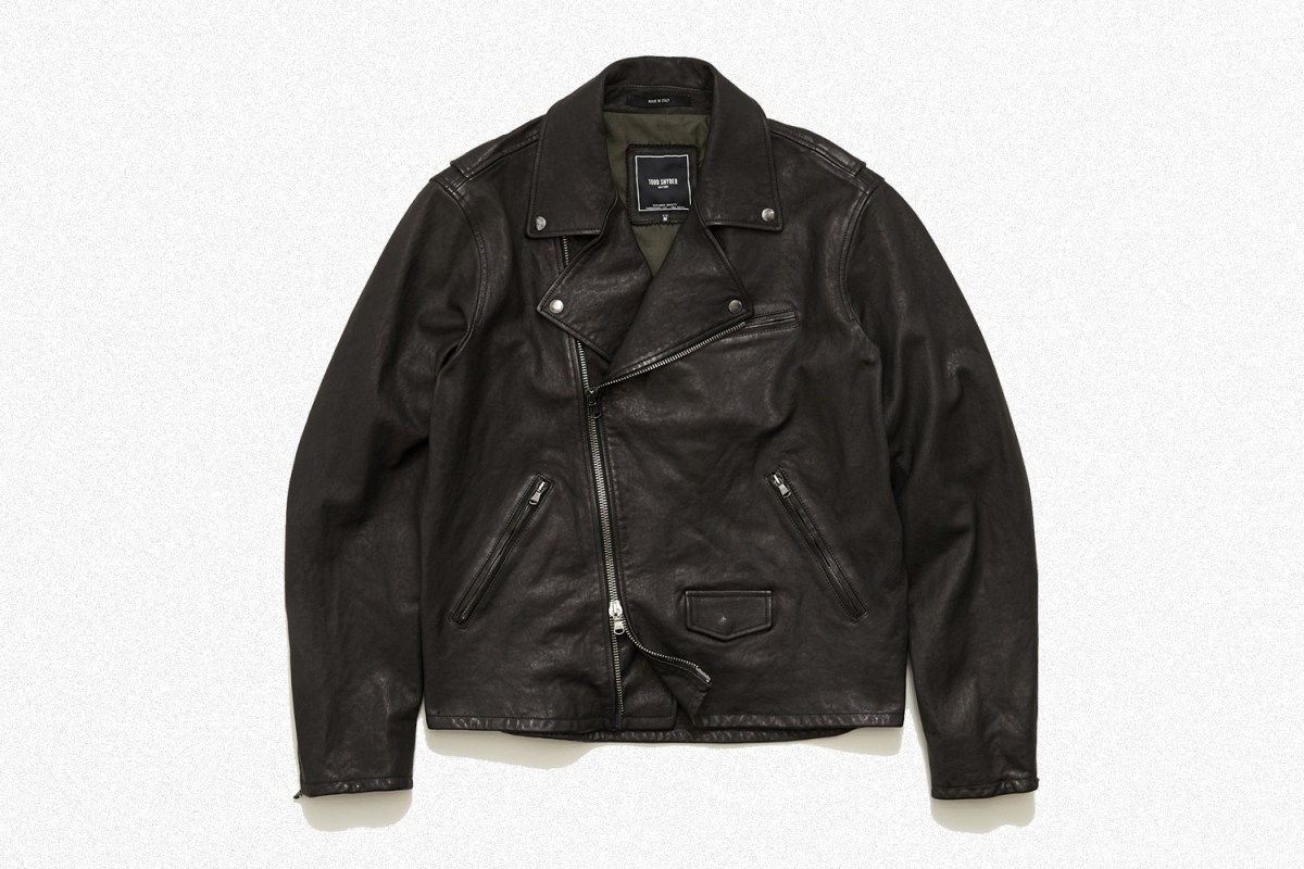 The Italian Moto Jacket in Black from menswear designer Todd Snyder, a vintage-styled layer made in Italy