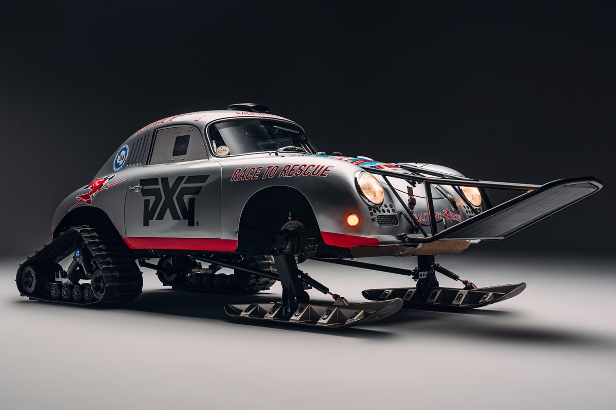 The Valkyrie Racing Porsche 356 A equipped with skis and snow tracks for Renée Brinkerhoff to drive in Antarctica starting in December 2021 as the final leg of the Project 356 World Rally