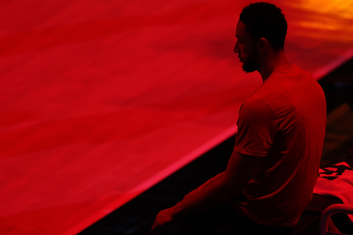 Ben Simmons of the Philadelphia 76ers in a red tinted photo