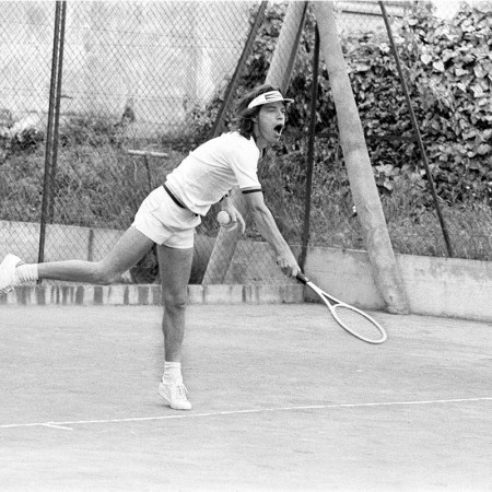 Mick Jagger playing tennis.