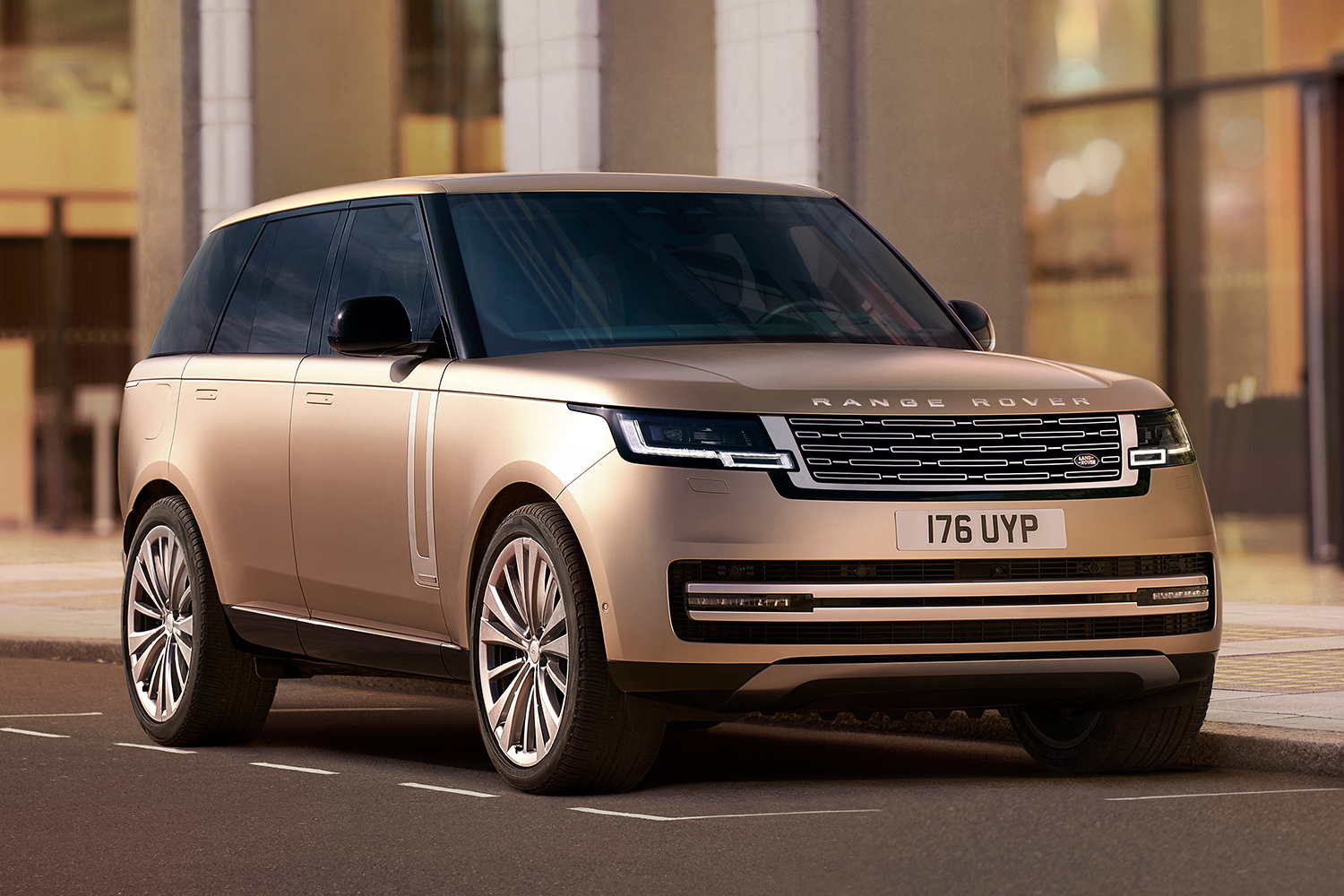 The new 2022 Range Rover, the fifth-generation of the luxury SUV, sitting still on a street