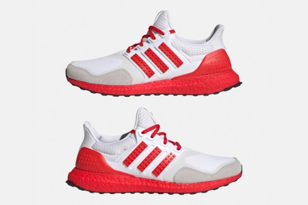 Adidas Ultraboost DNA x LEGO collaboration on a white background