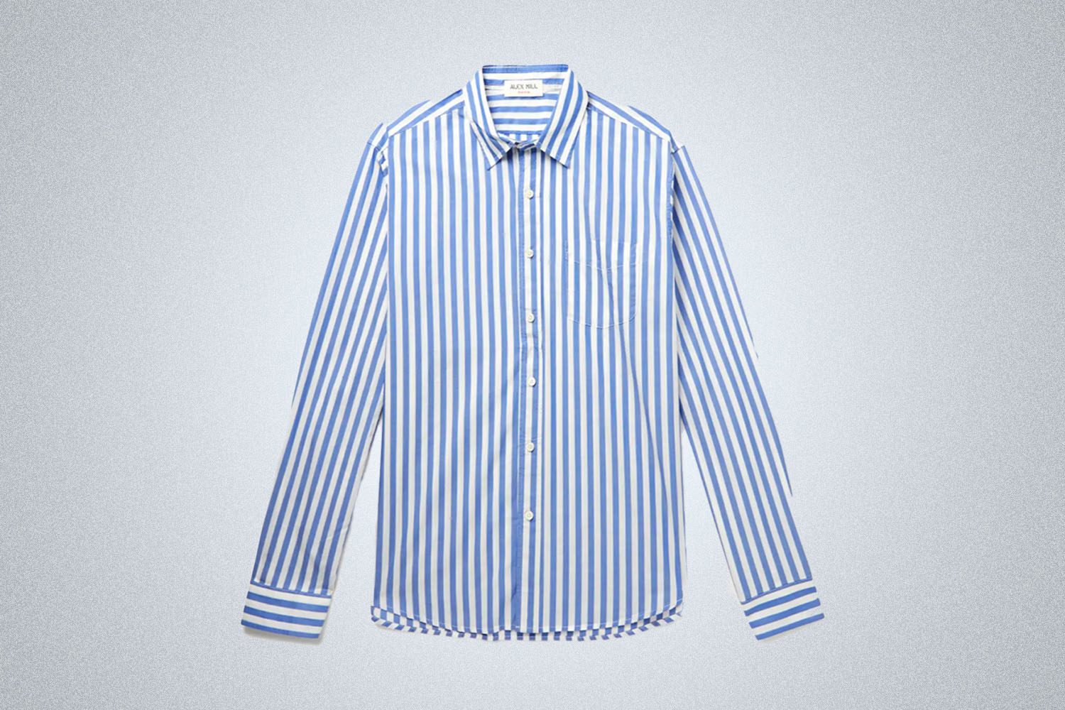 a striped blue shirt 