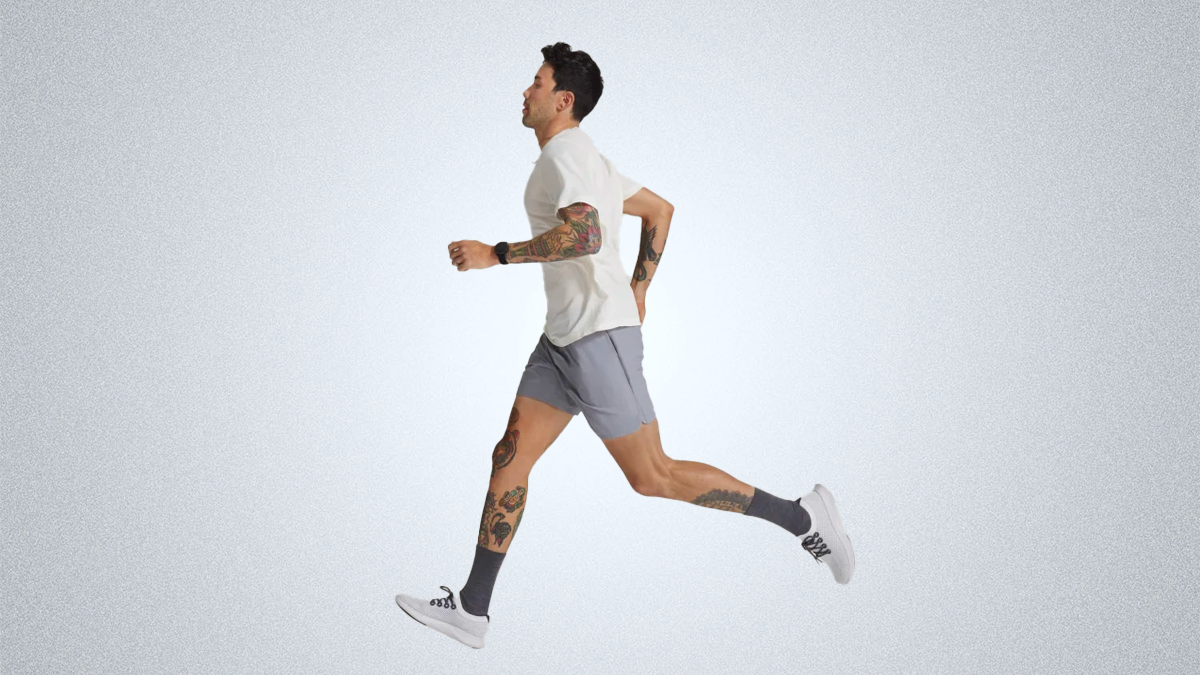 Man running in Allbirds running tee