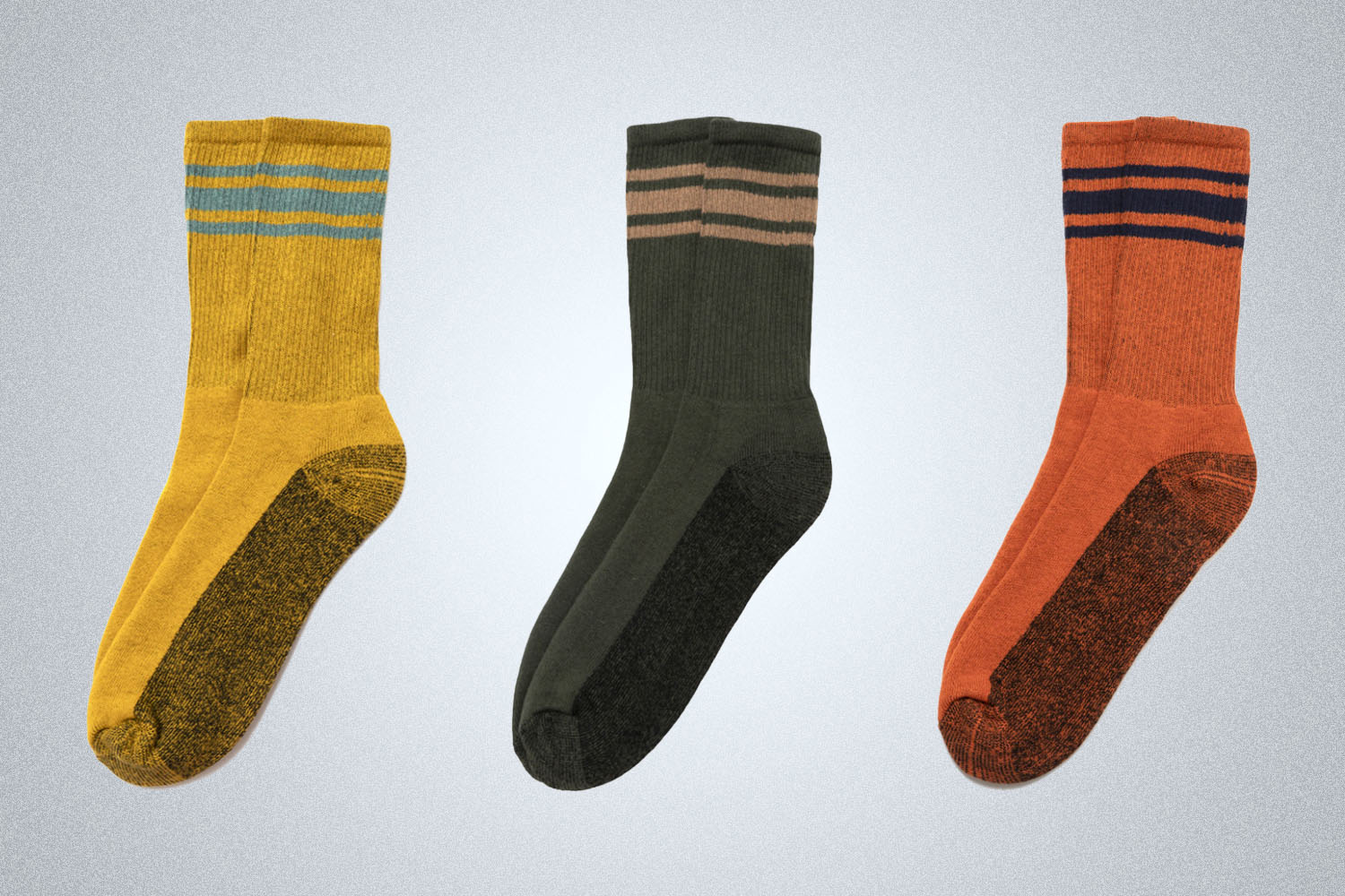 three pairs of colored striped socks 