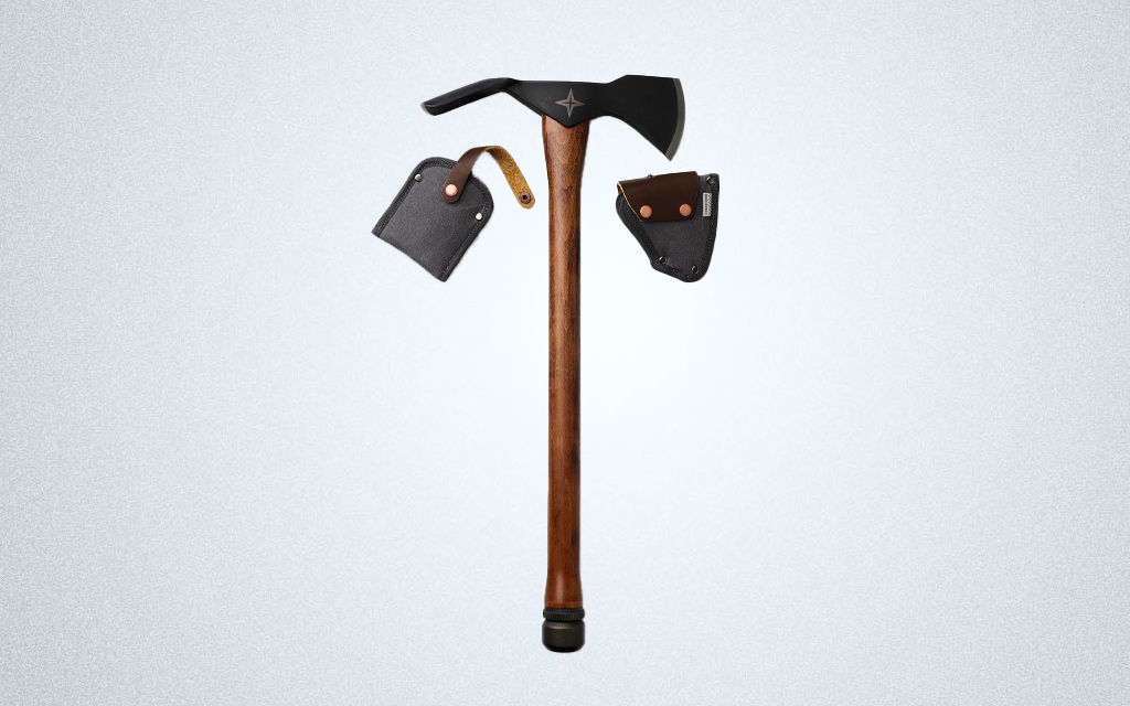 The Barebones Pulaski Axe with a beechwood handle is a great axe for chopping wood in the winter